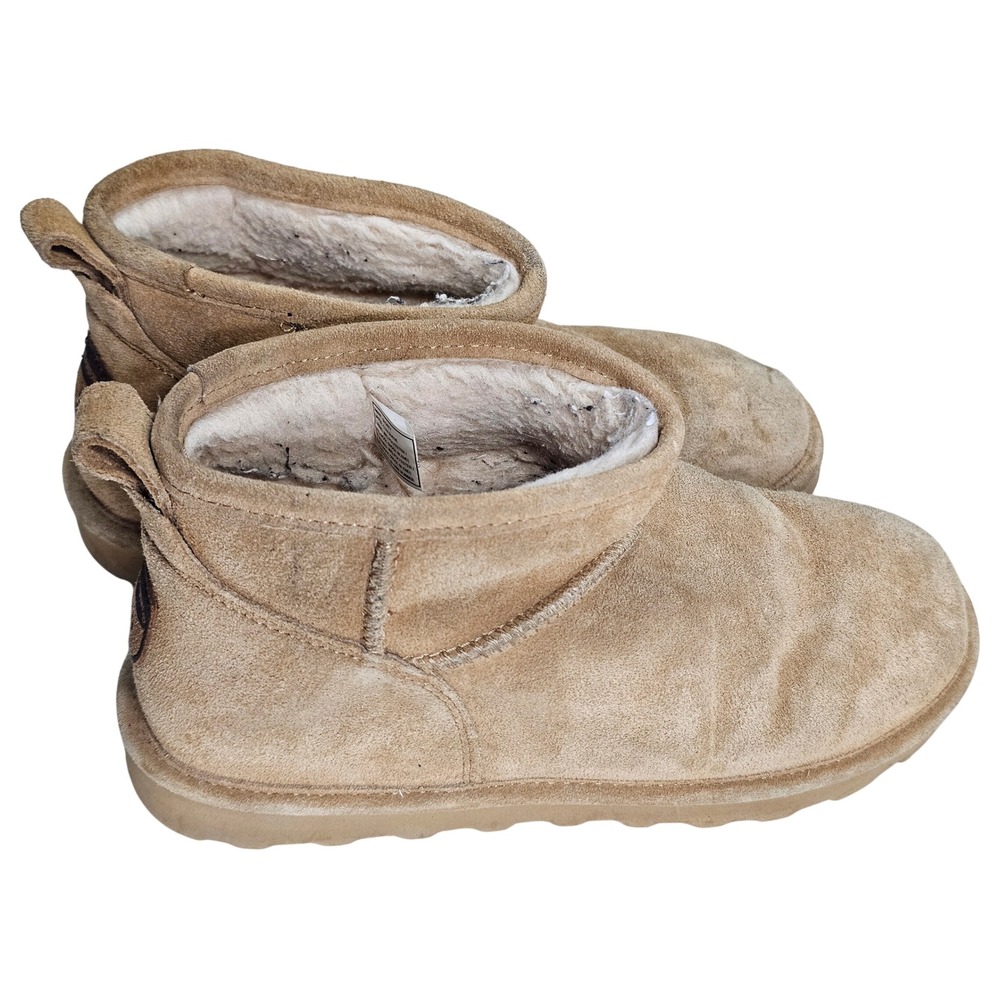 Bearpaw‎ Shorty Women 9 Hickory Tan Cow Suede Ankle Boots Faux Fur Lined 2168W